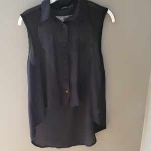 LF sheer button down skull tank top